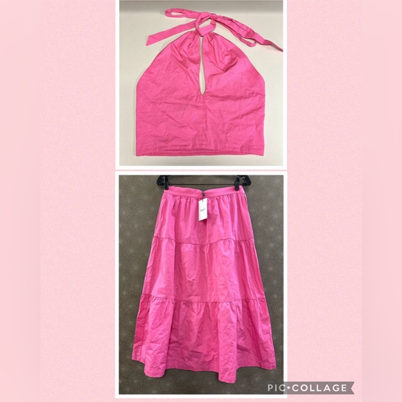 🔥NEW Anthropologies O.P.T Pink Halter Neck Cropped Top & Ruffle Midi Skirt Set - Picture 1 of 10